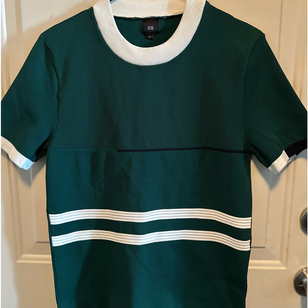 River Island Knitted Block Tee Shirt In Green